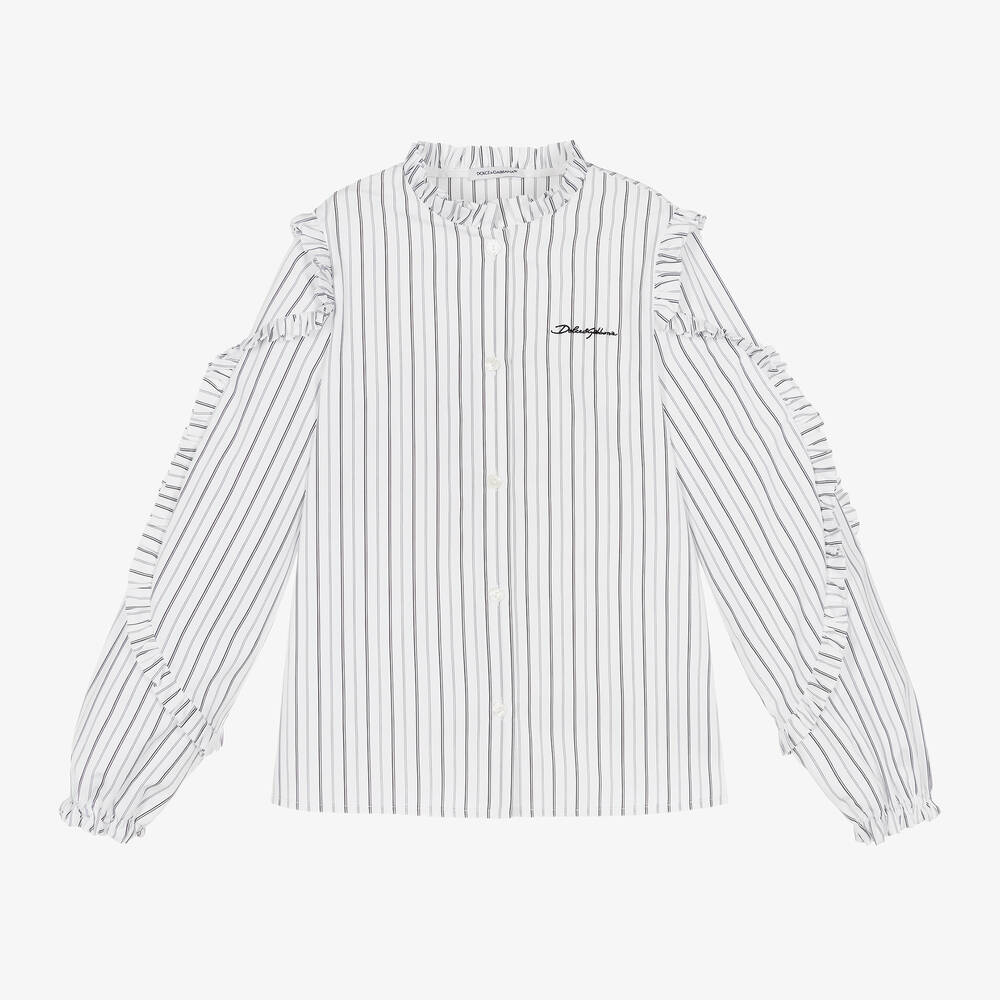 Dolce & Gabbana - Girls White Striped Poplin Blouse | Childrensalon