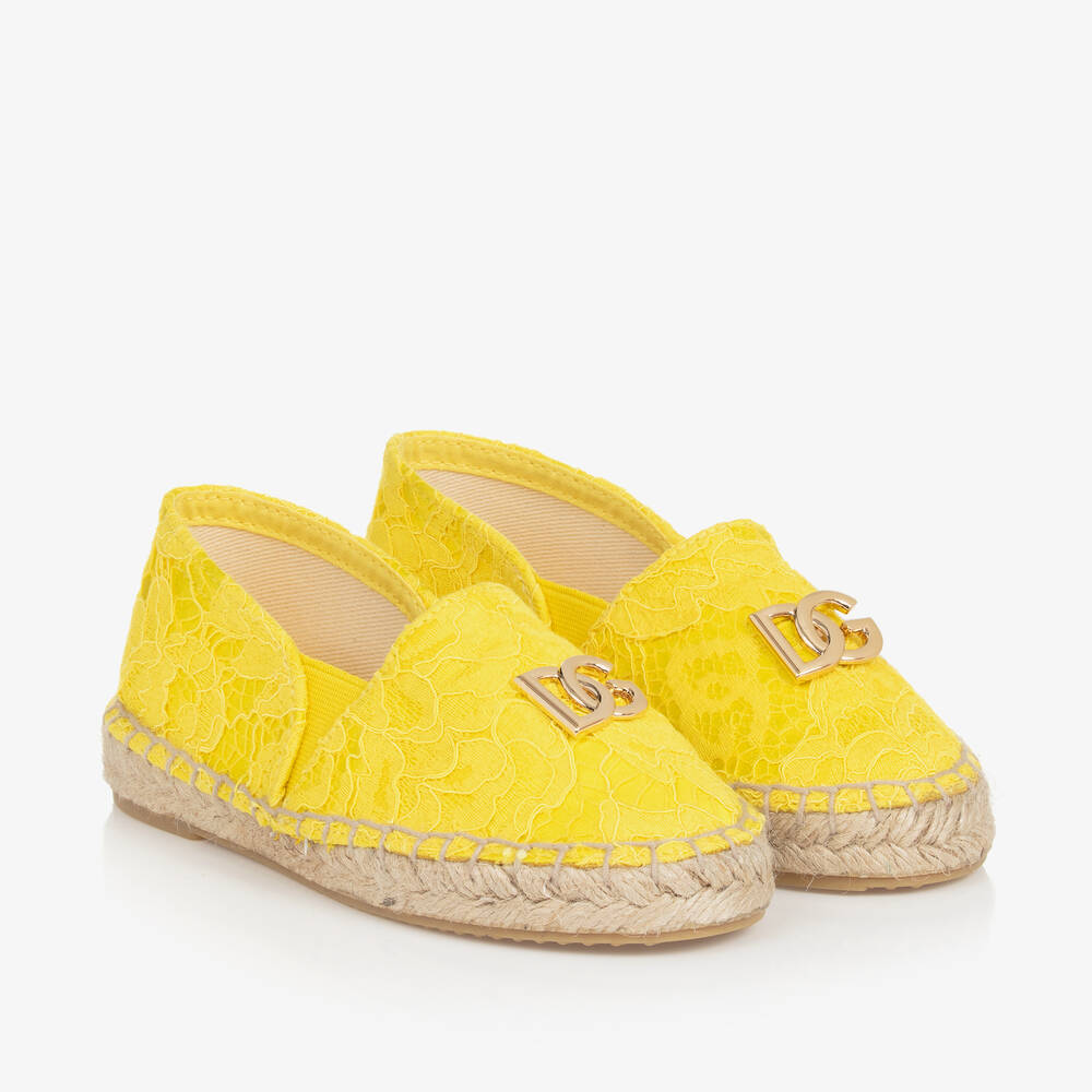 Dolce & Gabbana - Girls Yellow Lace DG Espadrilles | Childrensalon
