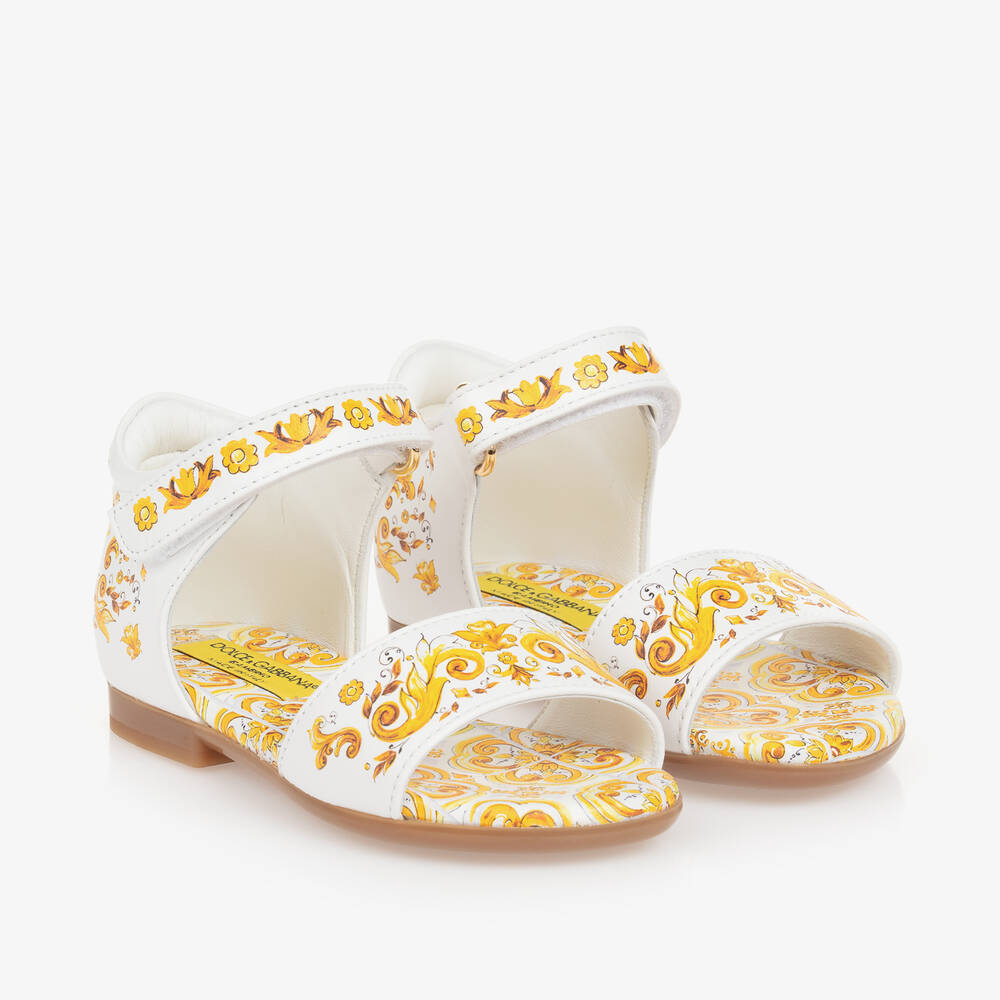Dolce & Gabbana Babies' Girls Yellow Leather Majolica Sandals In Multi