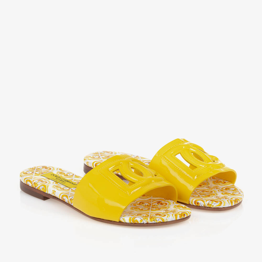 Dolce & Gabbana - Girls Yellow Leather Majolica Sliders | Childrensalon