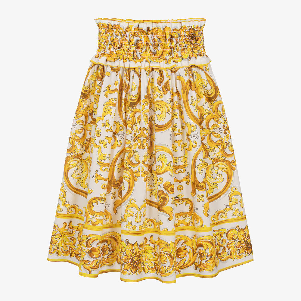 Dolce & Gabbana Kids' Girls Yellow Majolica Cotton Maxi Skirt