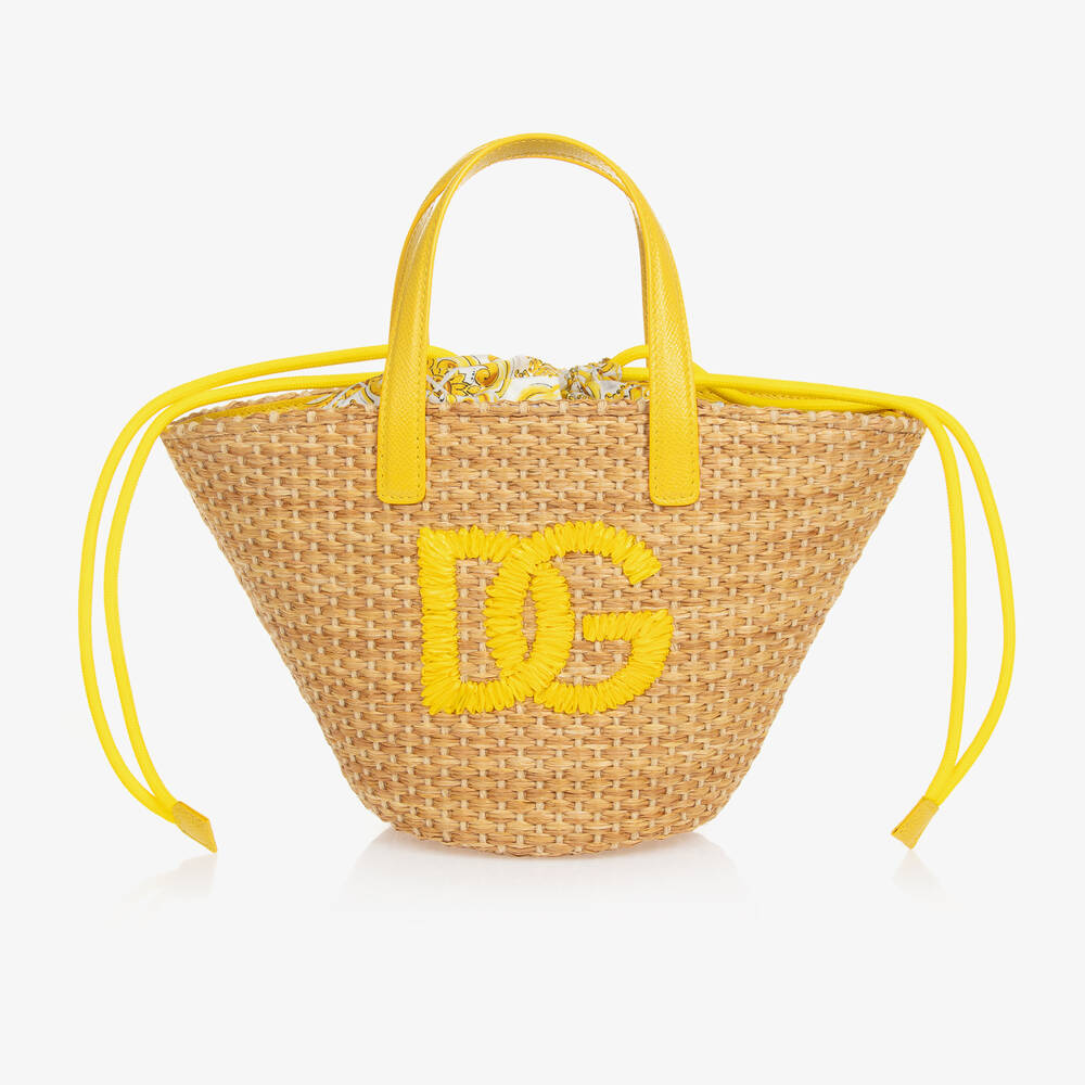 Dolce & Gabbana -  حقيبة قش ماجوليكا لون أصفر (22 سم) | Childrensalon