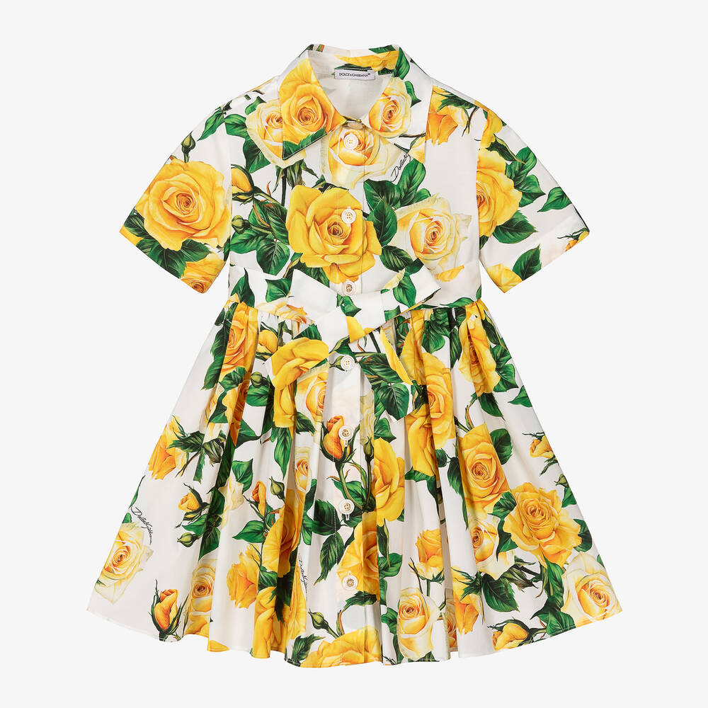 Dolce & Gabbana - فستان قميص قطن بوبلين لون أصفر | Childrensalon