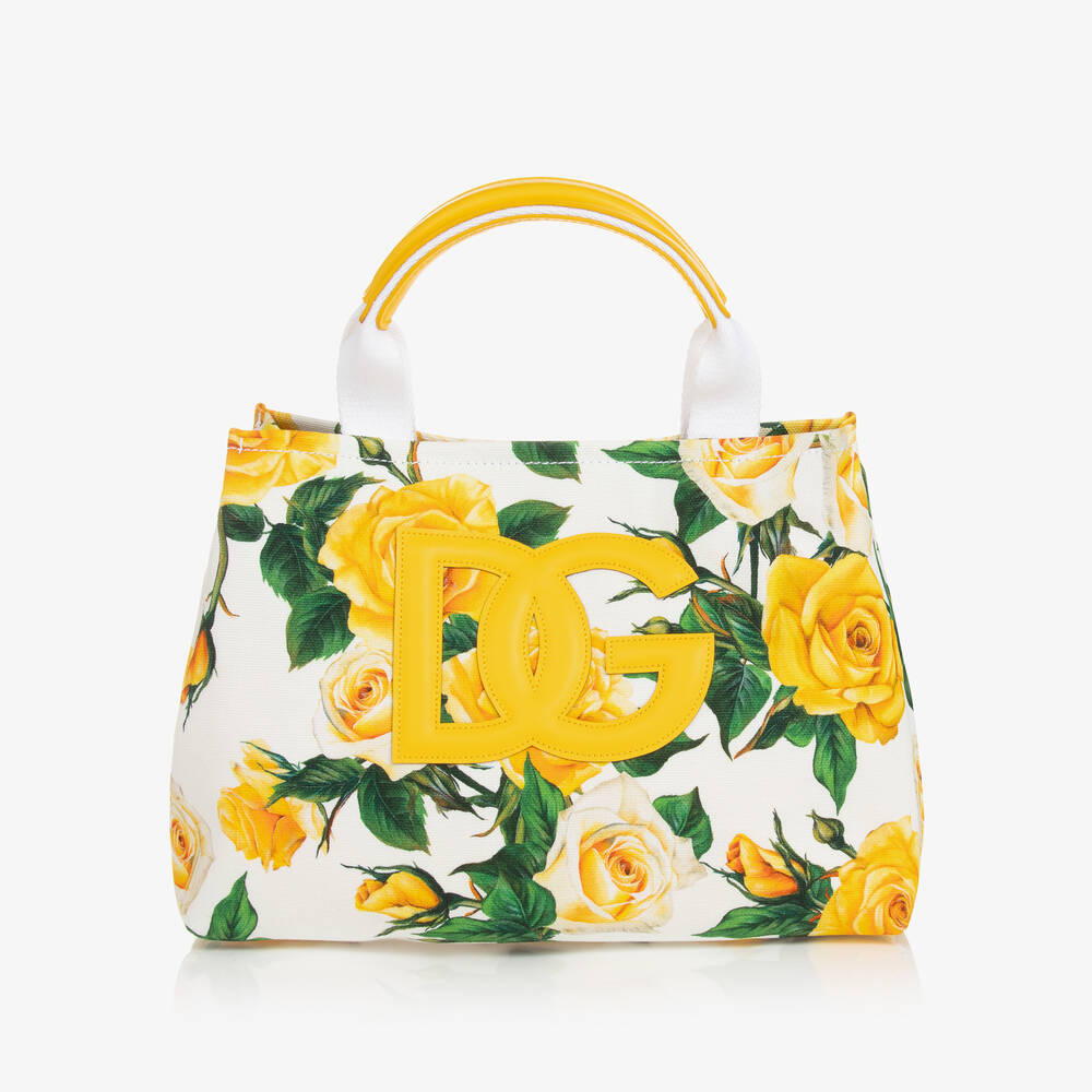 Dolce & Gabbana - حقيبة يد كانفاس لون أصفر للبنات (27 سم) | Childrensalon