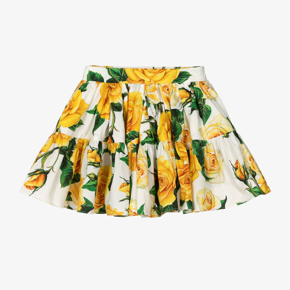 Dolce & Gabbana - Girls Yellow Roses Cotton Skirt | Childrensalon