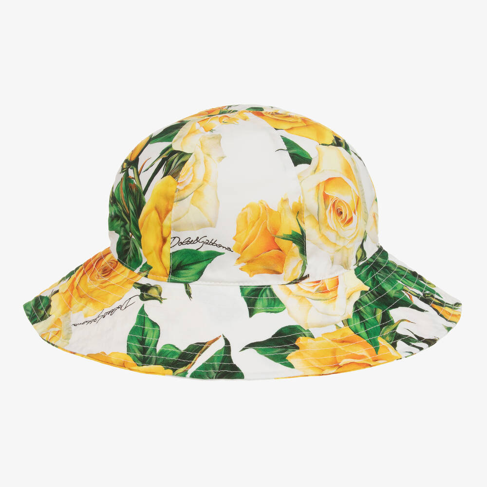 Dolce & Gabbana - Girls Yellow Roses Cotton Sun Hat | Childrensalon