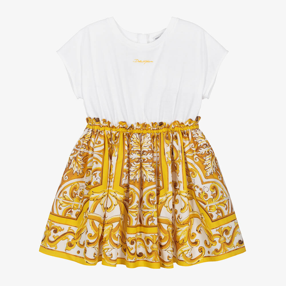 Dolce & Gabbana - Girls Yellow & White Majolica Dress | Childrensalon