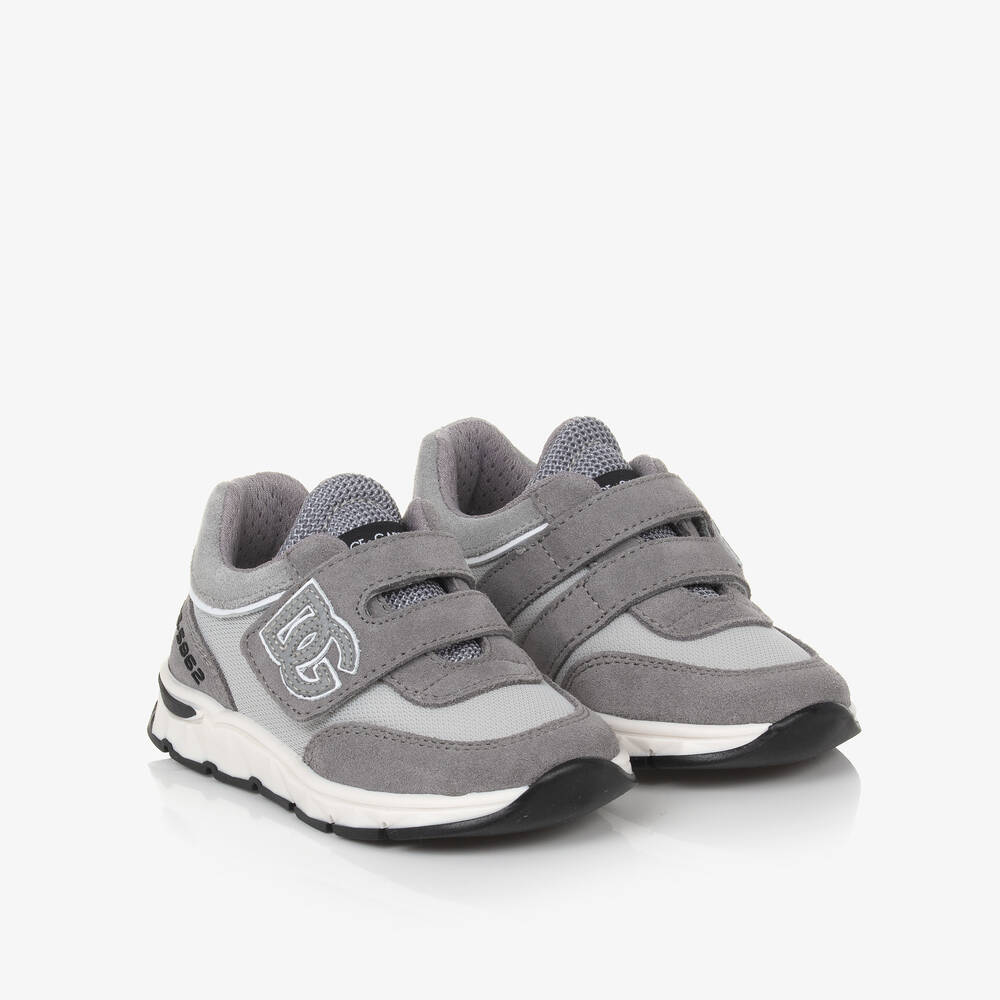 Dolce & Gabbana - Grey Suede Leather & Mesh Baby Trainers | Childrensalon