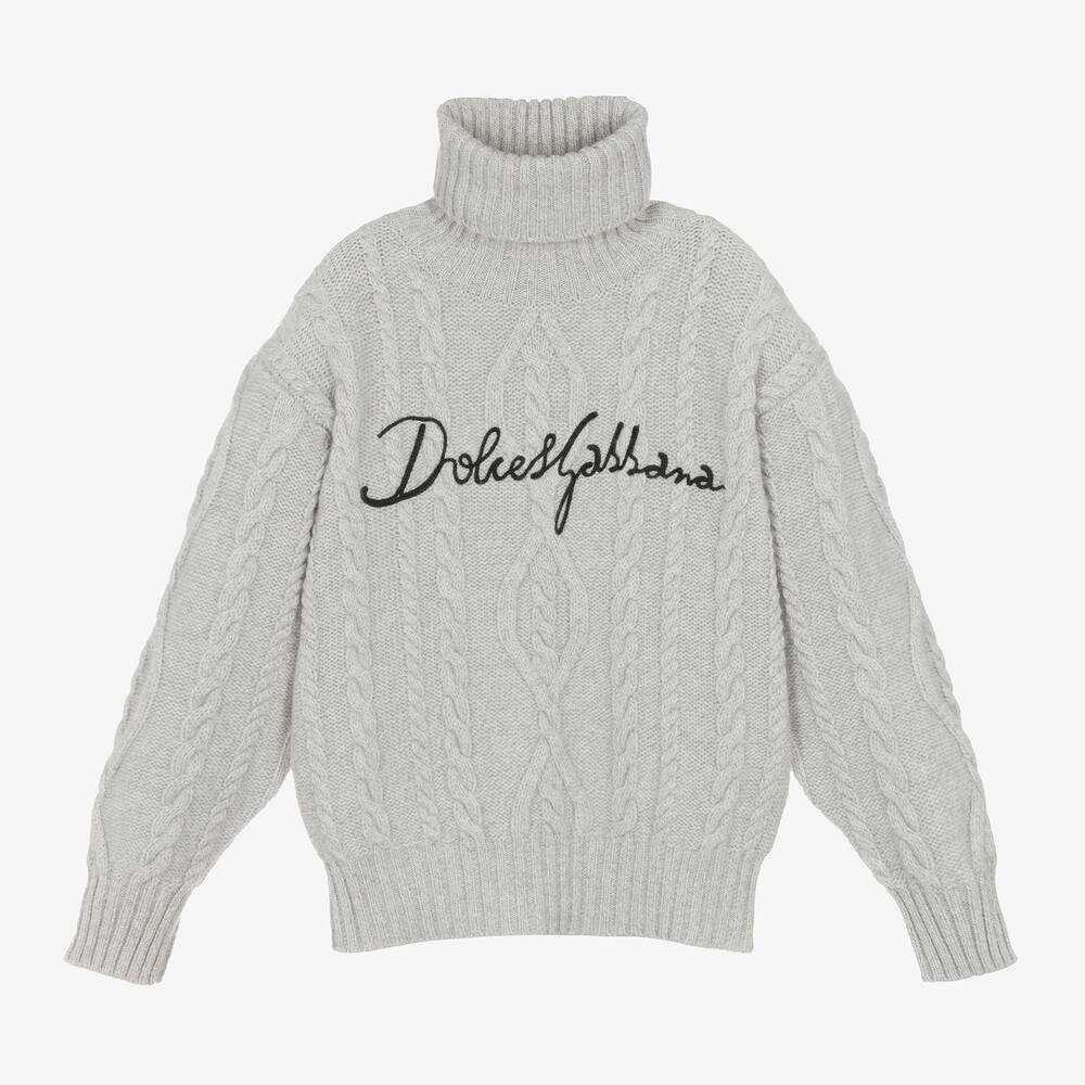 Dolce & Gabbana - Grey Wool & Cashmere Roll Neck Sweater | Childrensalon