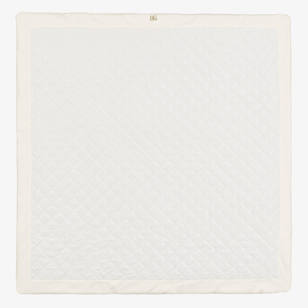 Dolce & Gabbana - Ivory Quilted Cotton DG Logo Blanket (72cm) | Childrensalon