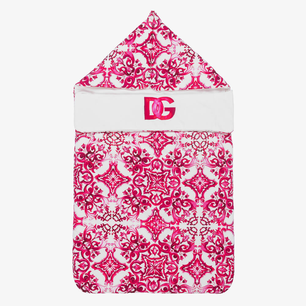 Dolce & Gabbana - Pink & White Cotton Majolica Baby Nest (80cm) | Childrensalon