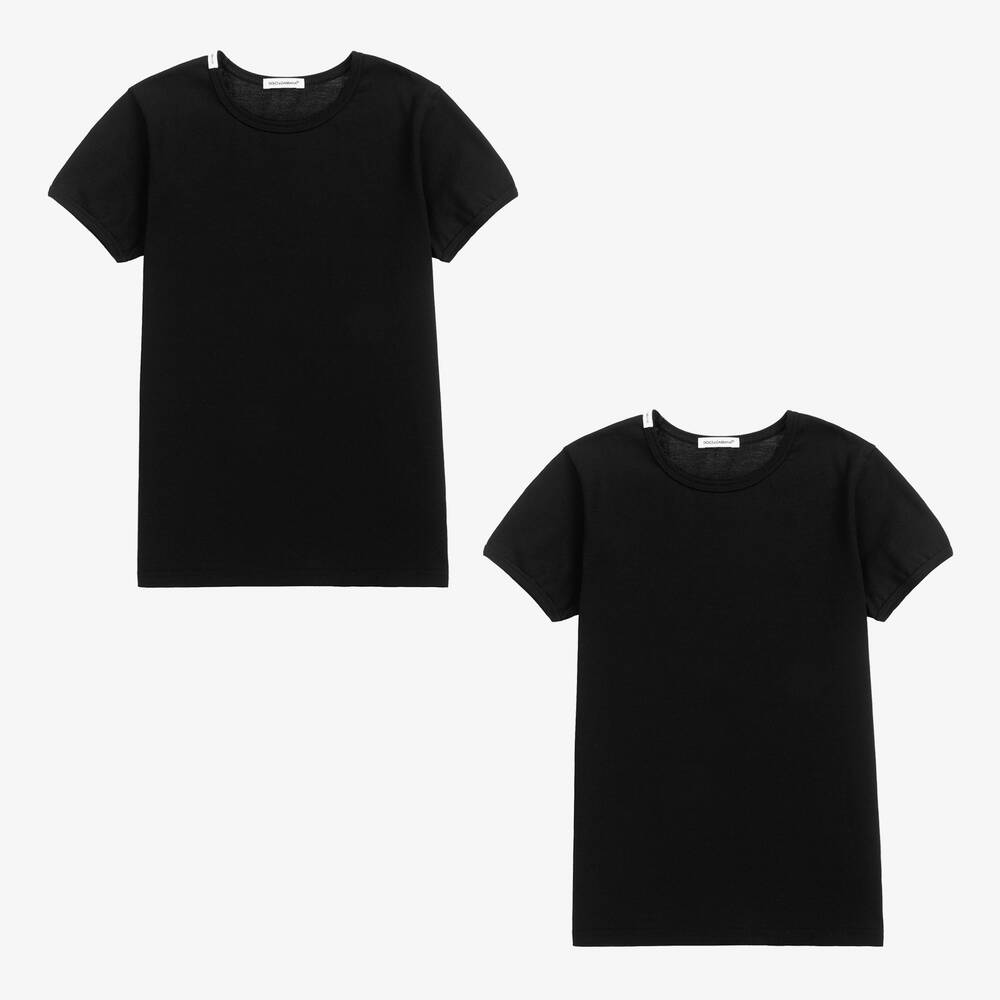 Shop Dolce & Gabbana Teen Black Cotton T-shirts (2 Pack)