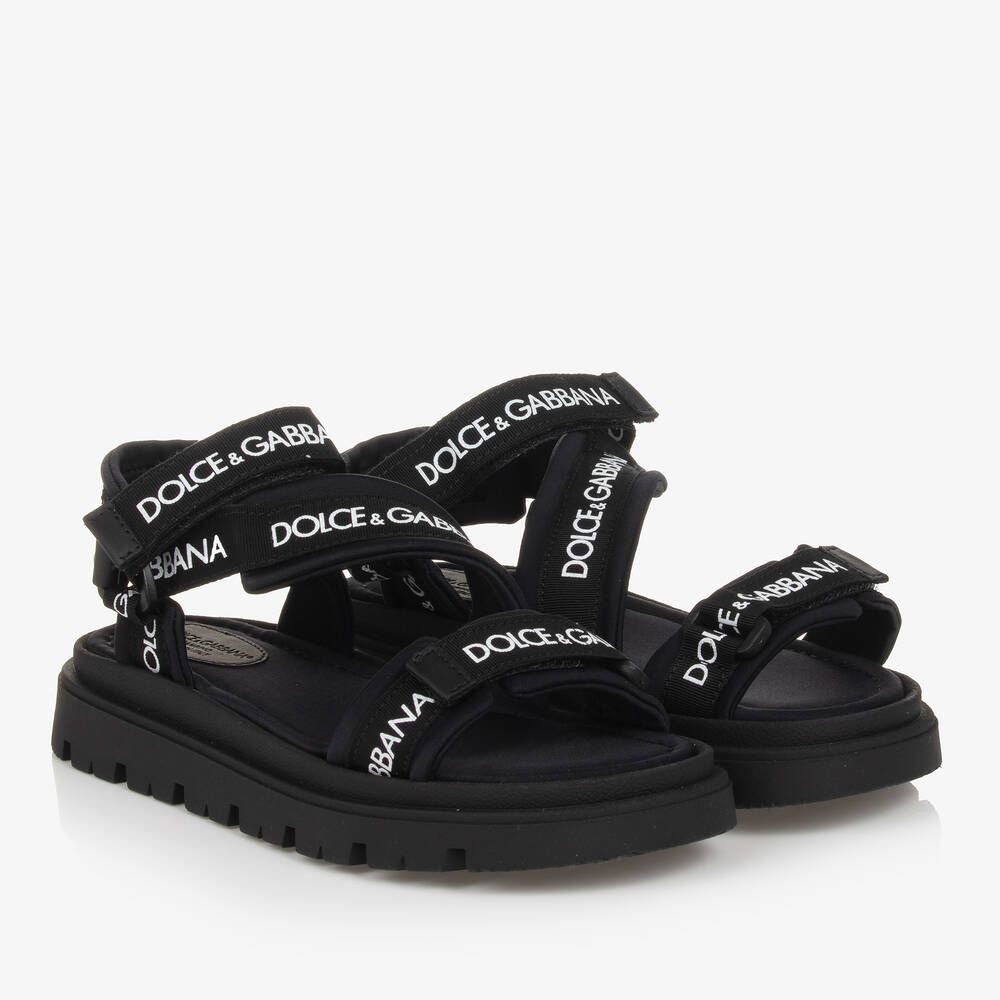 Dolce & Gabbana - Teen Black Viscose & Cotton Sandals | Childrensalon