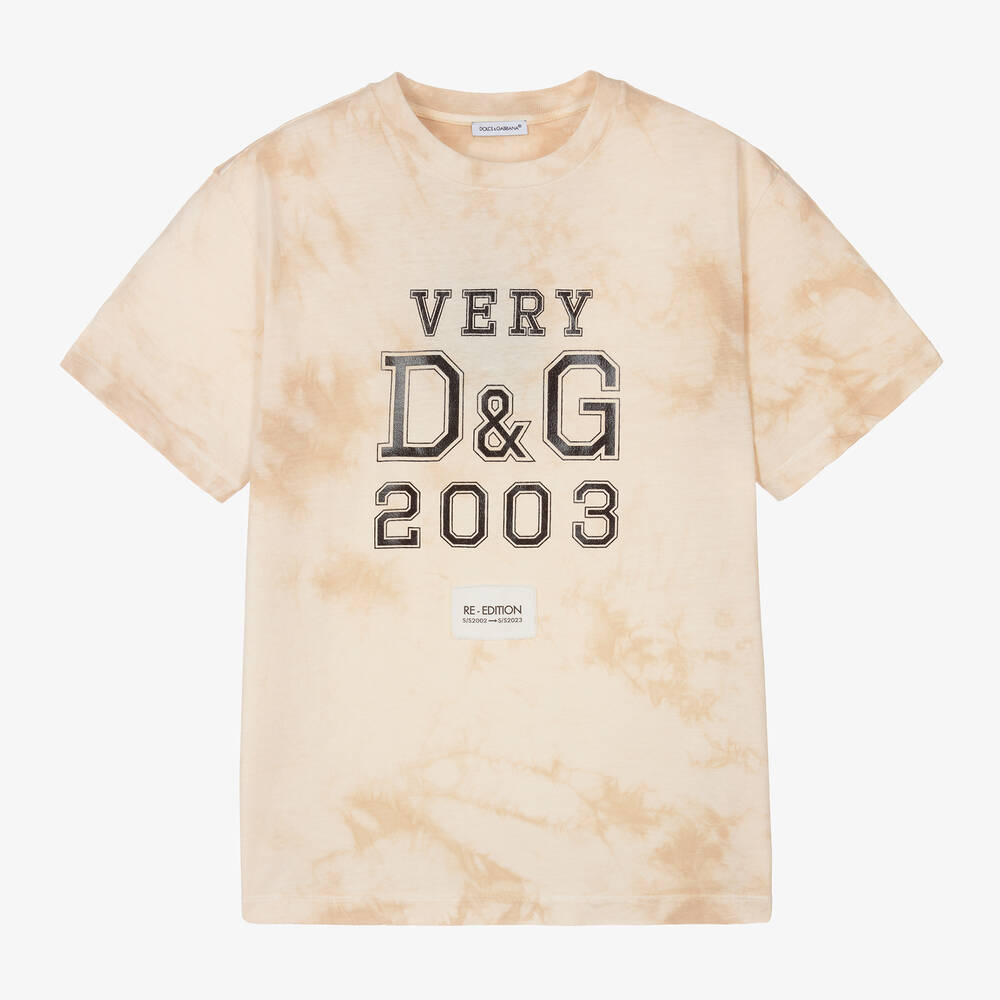 Dolce & Gabbana Teen Boys Beige Re-edition Logo T-shirt