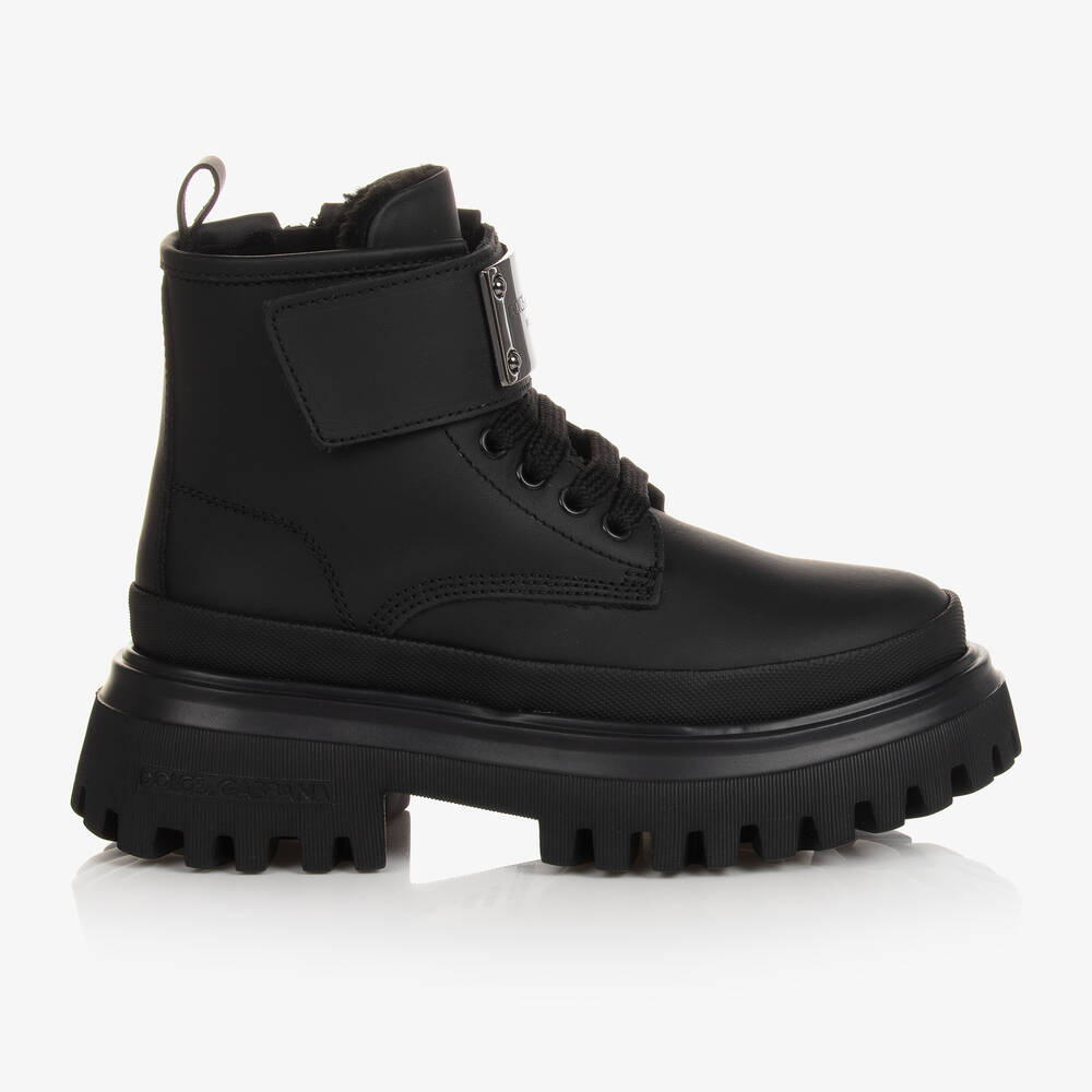 Dolce & Gabbana Teen Boys Black Leather Ankle Boots