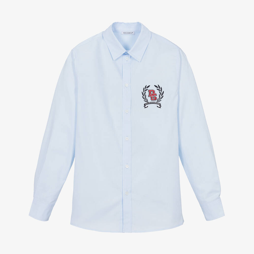 Dolce & Gabbana Teen Boys Blue Cotton Dg Embroidery Shirt