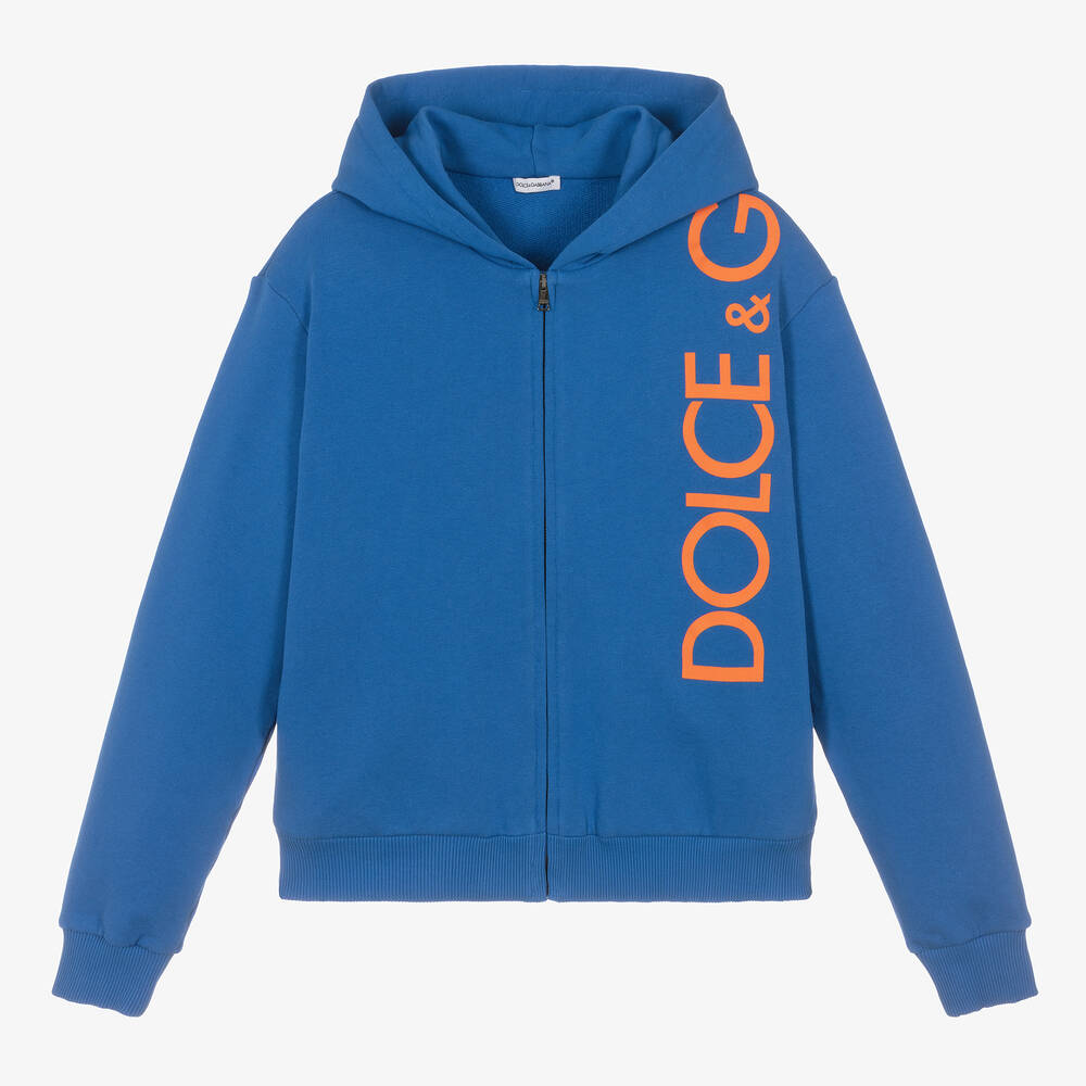 Dolce & Gabbana - توب هودي بسحّاب قطن لون أزرق للمراهقين | Childrensalon