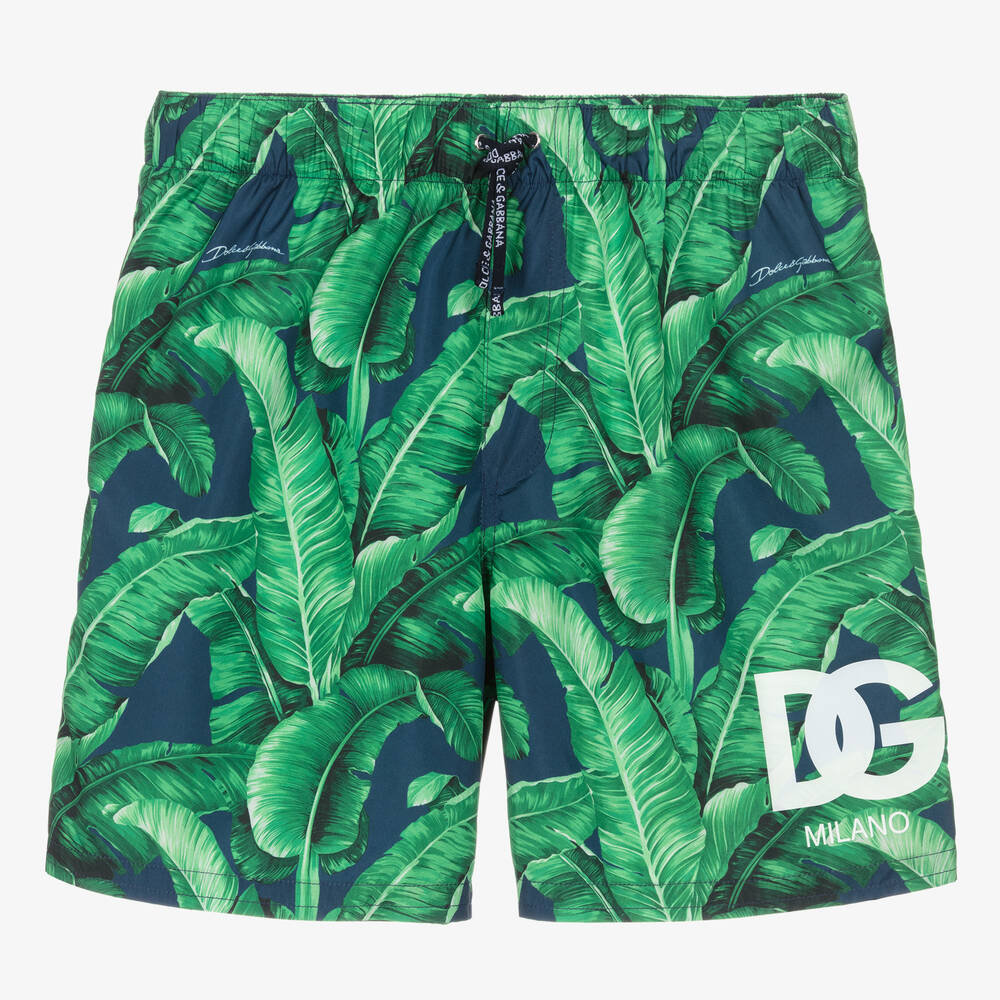 Dolce & Gabbana - Teen Boys Green Banana Leaf Swim Shorts | Childrensalon