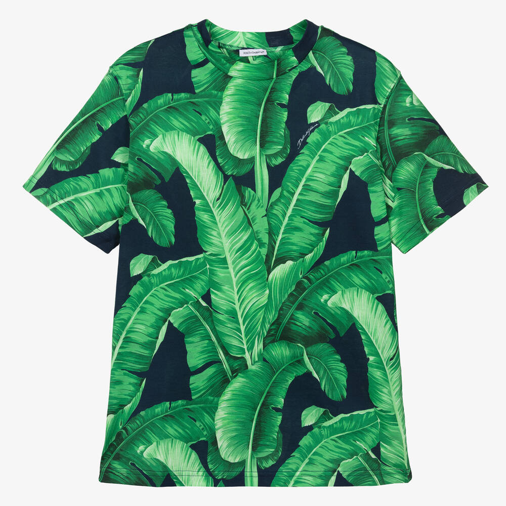 Shop Dolce & Gabbana Teen Boys Green Cotton Banana Leaf T-shirt
