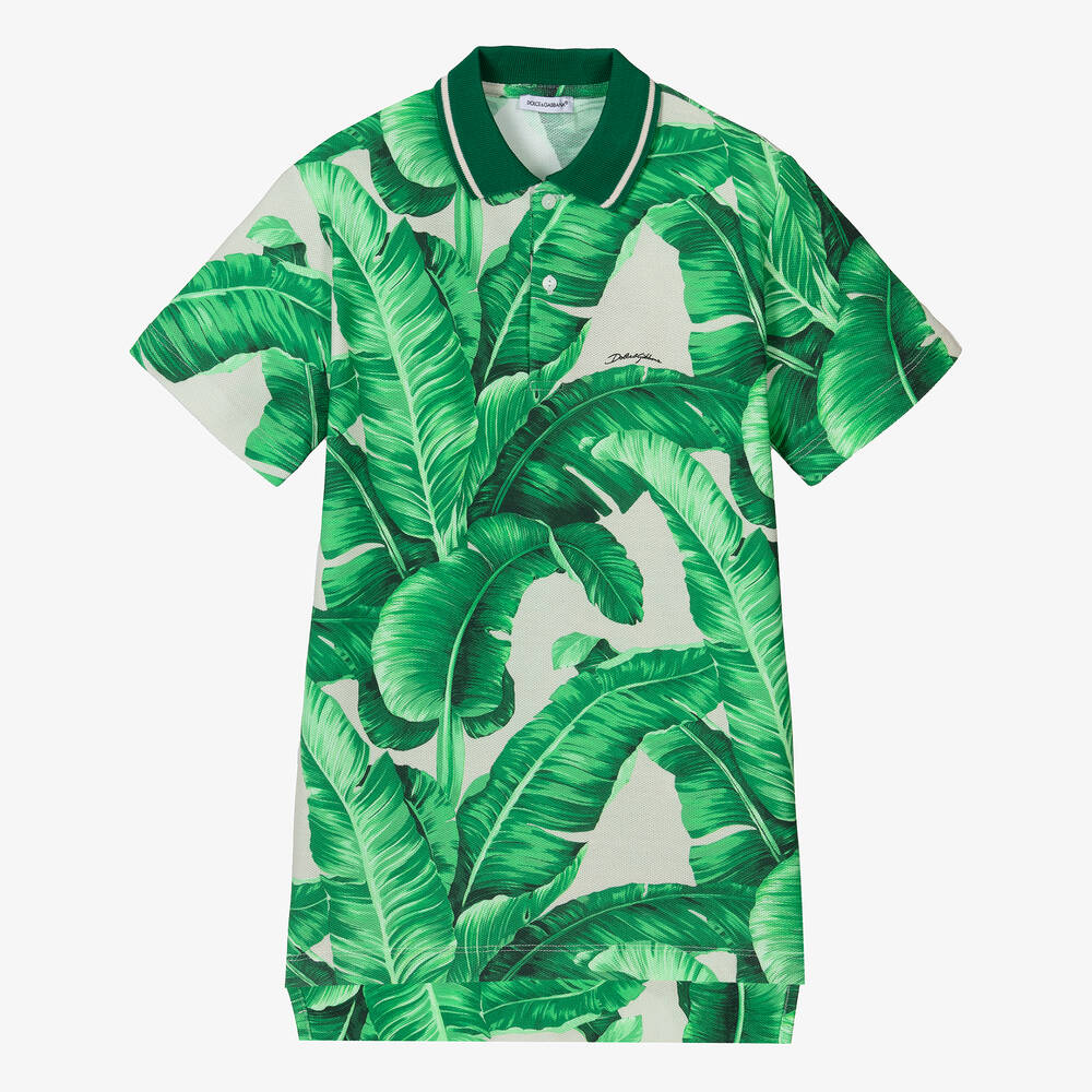 Dolce & Gabbana - Teen Boys Green Cotton Leaf Polo Shirt | Childrensalon