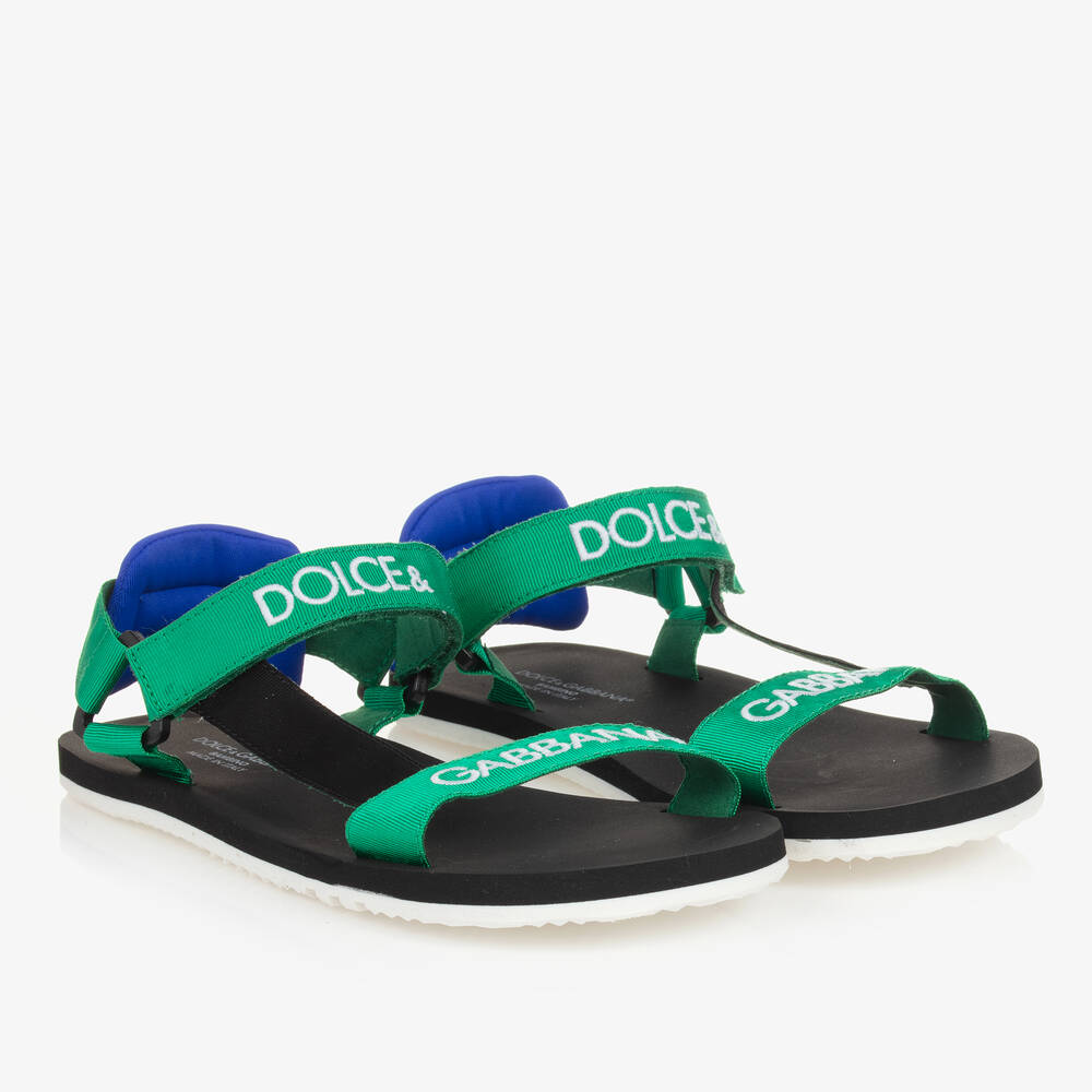 Dolce & Gabbana Kids' Logo-embroidered Touch-strap Sandals In Green