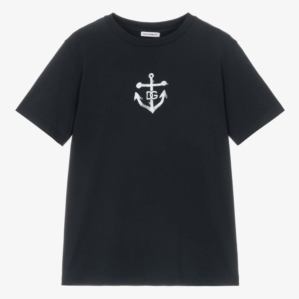 Shop Dolce & Gabbana Teen Boys Navy Blue Dg Anchor T-shirt