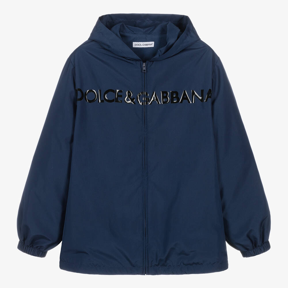 Dolce & Gabbana Teen Boys Navy Blue Hooded Jacket
