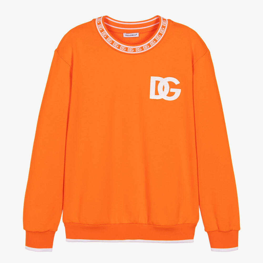 Shop Dolce & Gabbana Teen Boys Orange Cotton Dg Sweatshirt