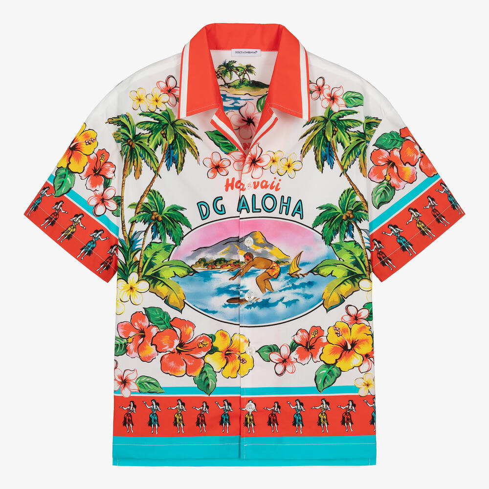 Dolce & Gabbana - Teen Boys Red Hawaiian Cotton Shirt | Childrensalon