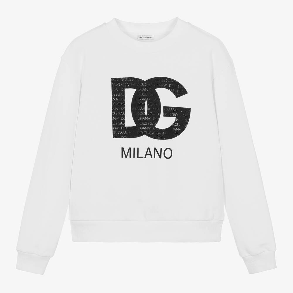 Dolce & Gabbana - Teen Boys White Cotton DG Logo Sweatshirt | Childrensalon