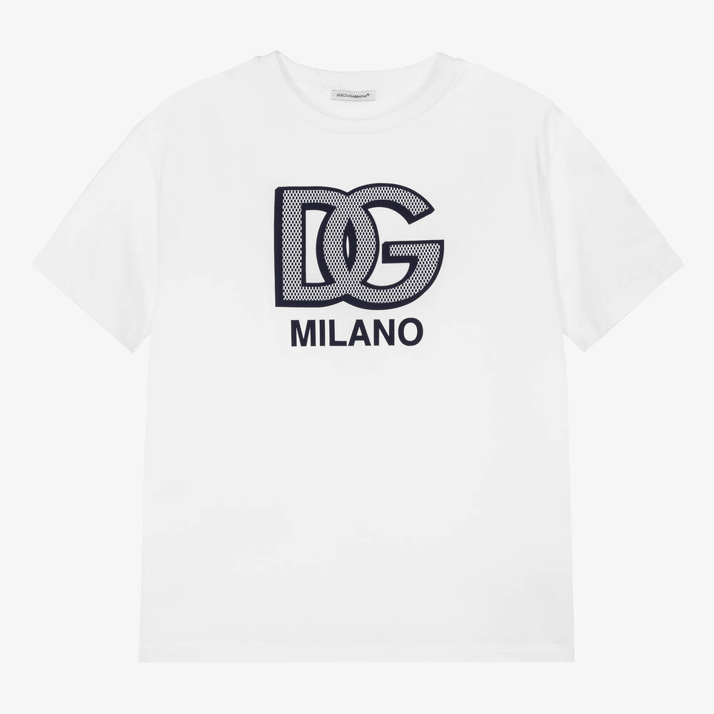 Dolce & Gabbana - Белая футболка из хлопкового джерси для мальчиков-подростков | Childrensalon
