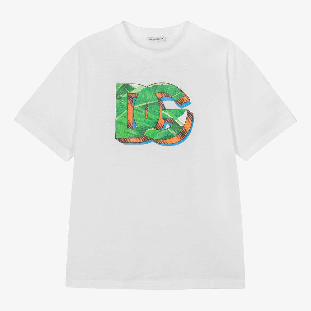 Dolce & Gabbana - Teen Boys White Cotton Leaf T-Shirt | Childrensalon