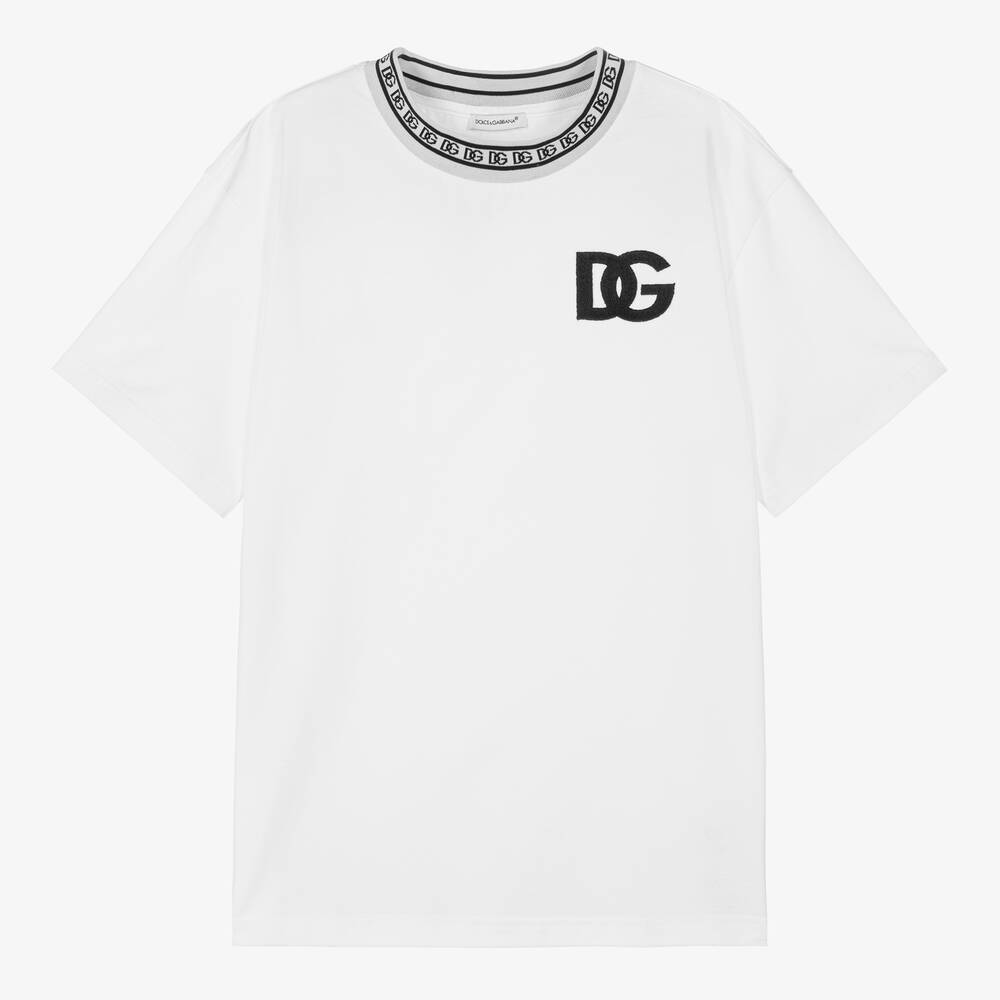Dolce & Gabbana - Teen Boys White Cotton Logo T-Shirt | Childrensalon