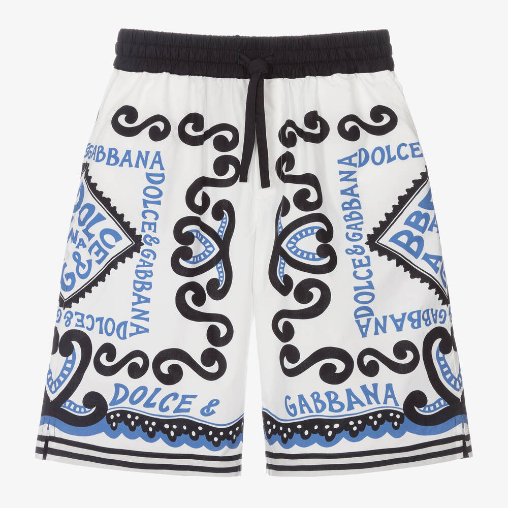 Dolce & Gabbana - Белые хлопковые шорты с принтом Marina для мальчиков-подростков | Childrensalon