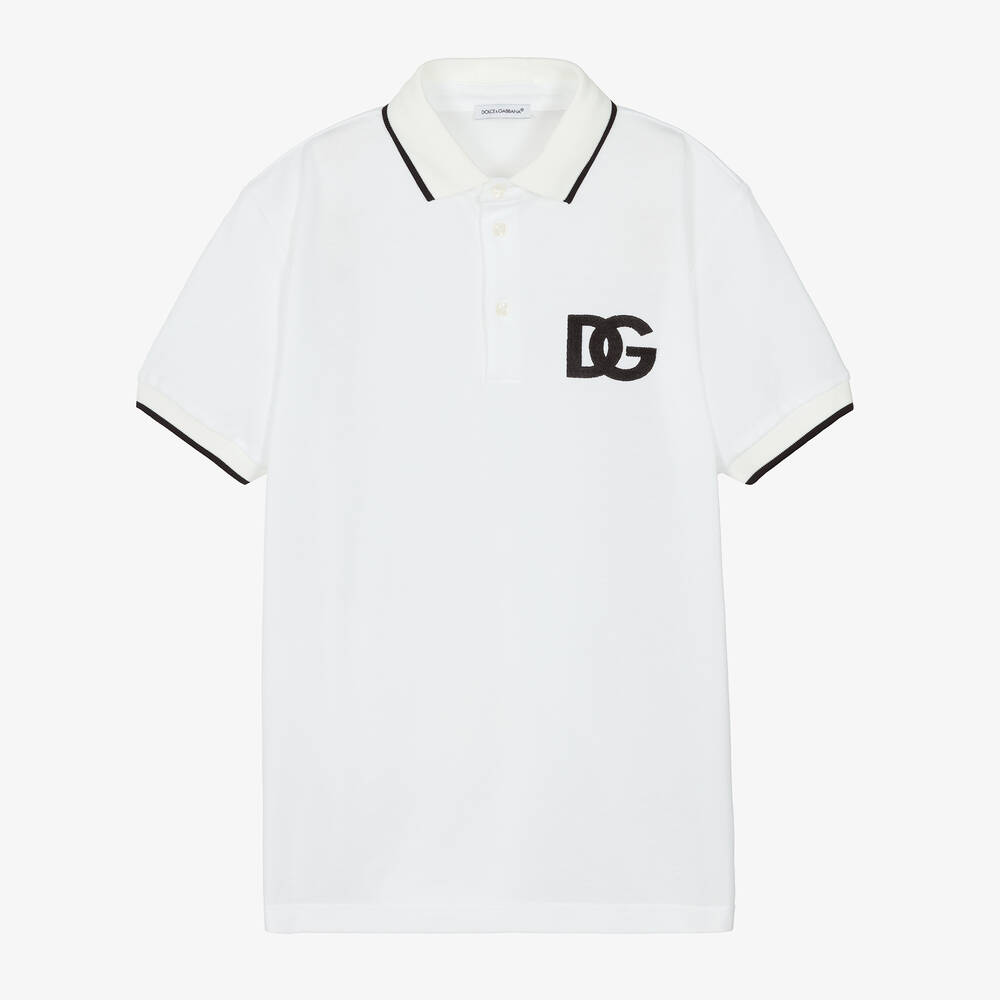 Dolce & Gabbana - Teen Boys White Crossover DG Polo Shirt | Childrensalon