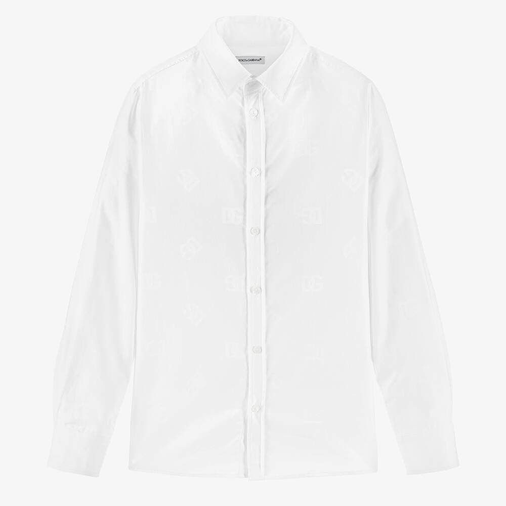 Dolce & Gabbana - Белая хлопковая рубашка DG для мальчиков-подростков | Childrensalon