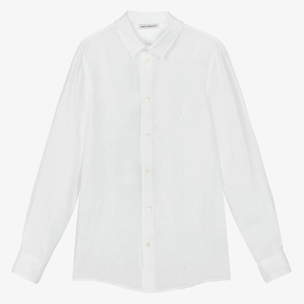 Dolce & Gabbana - قميص تينز ولادي كتان لون أبيض | Childrensalon