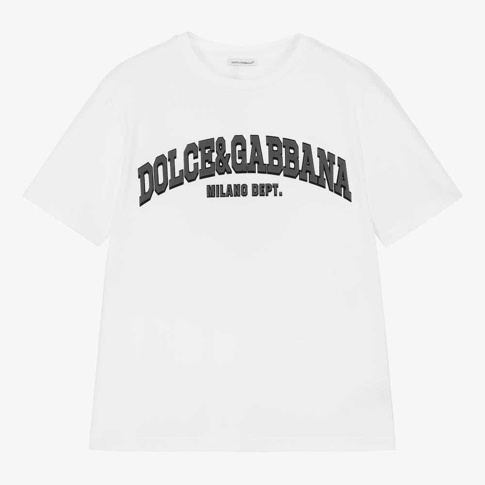 Dolce & Gabbana - Teen Boys White Varsity Cotton T-Shirt | Childrensalon