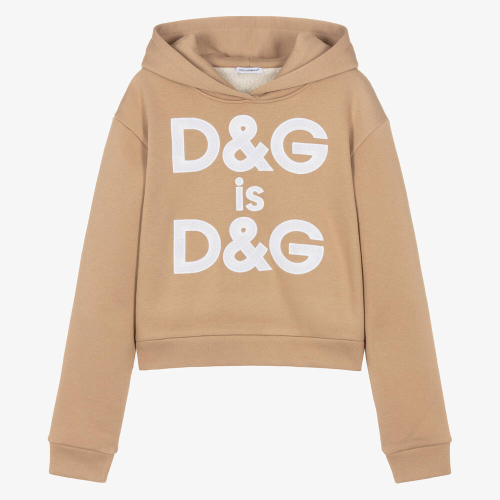 Dolce & Gabbana - Teen Girls Beige Cotton Slogan Hoodie | Childrensalon