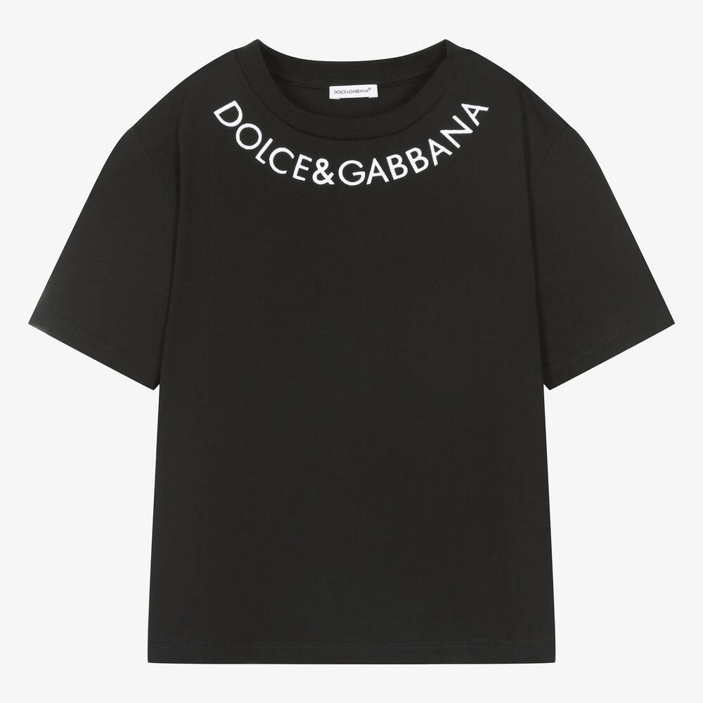 Dolce & Gabbana - Черная футболка из хлопкового джерси для девочек-подростков | Childrensalon