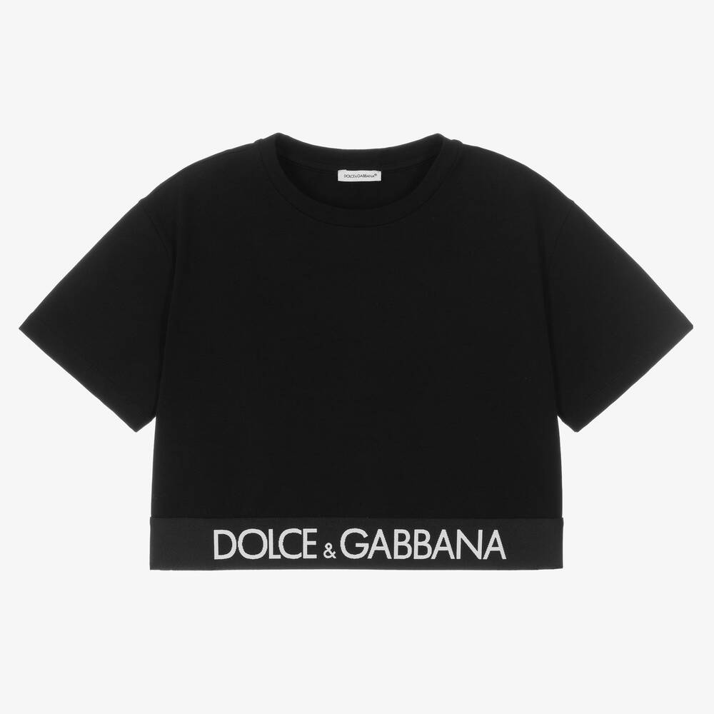 Dolce & Gabbana - تيشيرت تينز بناتي قطن جيرسي لون أسود | Childrensalon