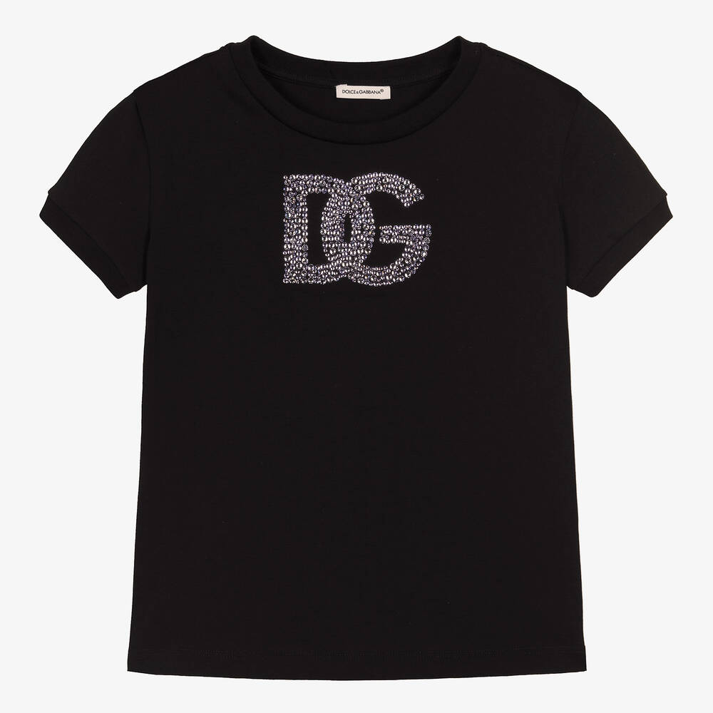 Dolce & Gabbana - Teen Girls Black DG Rhinestone T-Shirt | Childrensalon