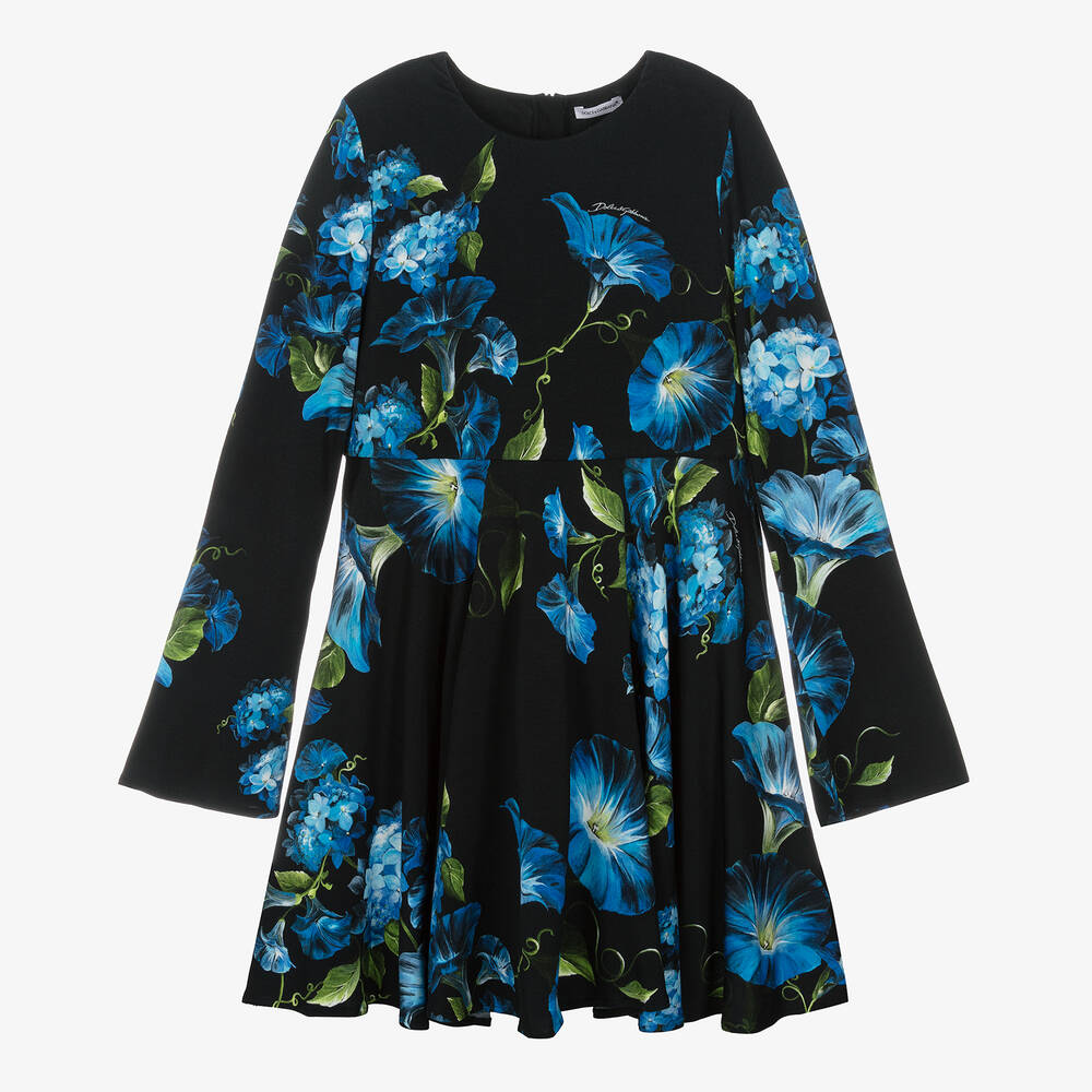 Dolce & Gabbana - Черное платье из джерси с цветами для девочек-подростков | Childrensalon
