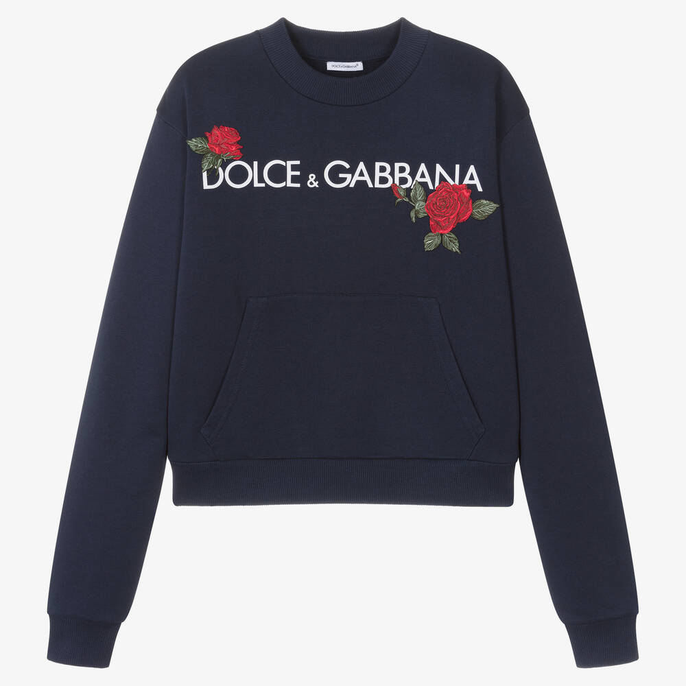 Dolce & Gabbana Teen Girls Blue Cotton Rose Sweatshirt