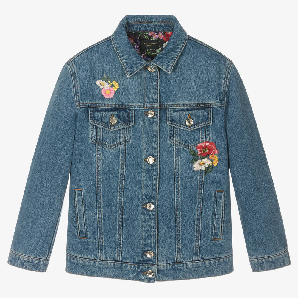 Dolce & Gabbana Teen Girls Blue Floral Denim Jacket