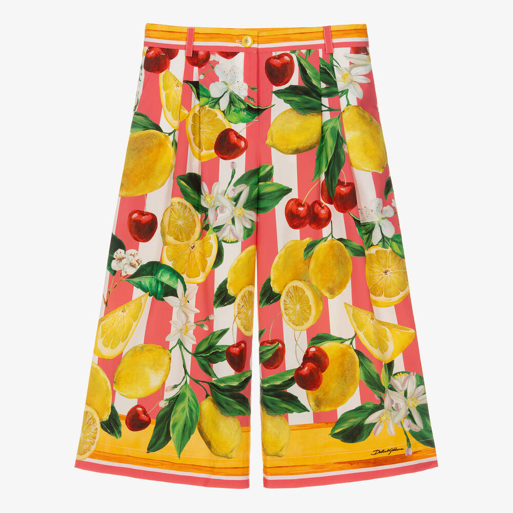 Dolce & Gabbana - Teen Girls Lemon & Cherry Print Cotton Trousers | Childrensalon