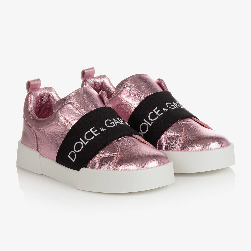 Dolce & Gabbana Teen Girls Metallic Pink Logo Sneakers