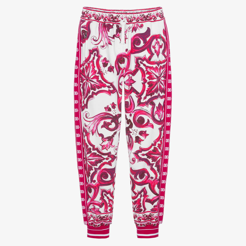 Dolce & Gabbana - Teen Girls Pink Cotton Majolica Joggers | Childrensalon