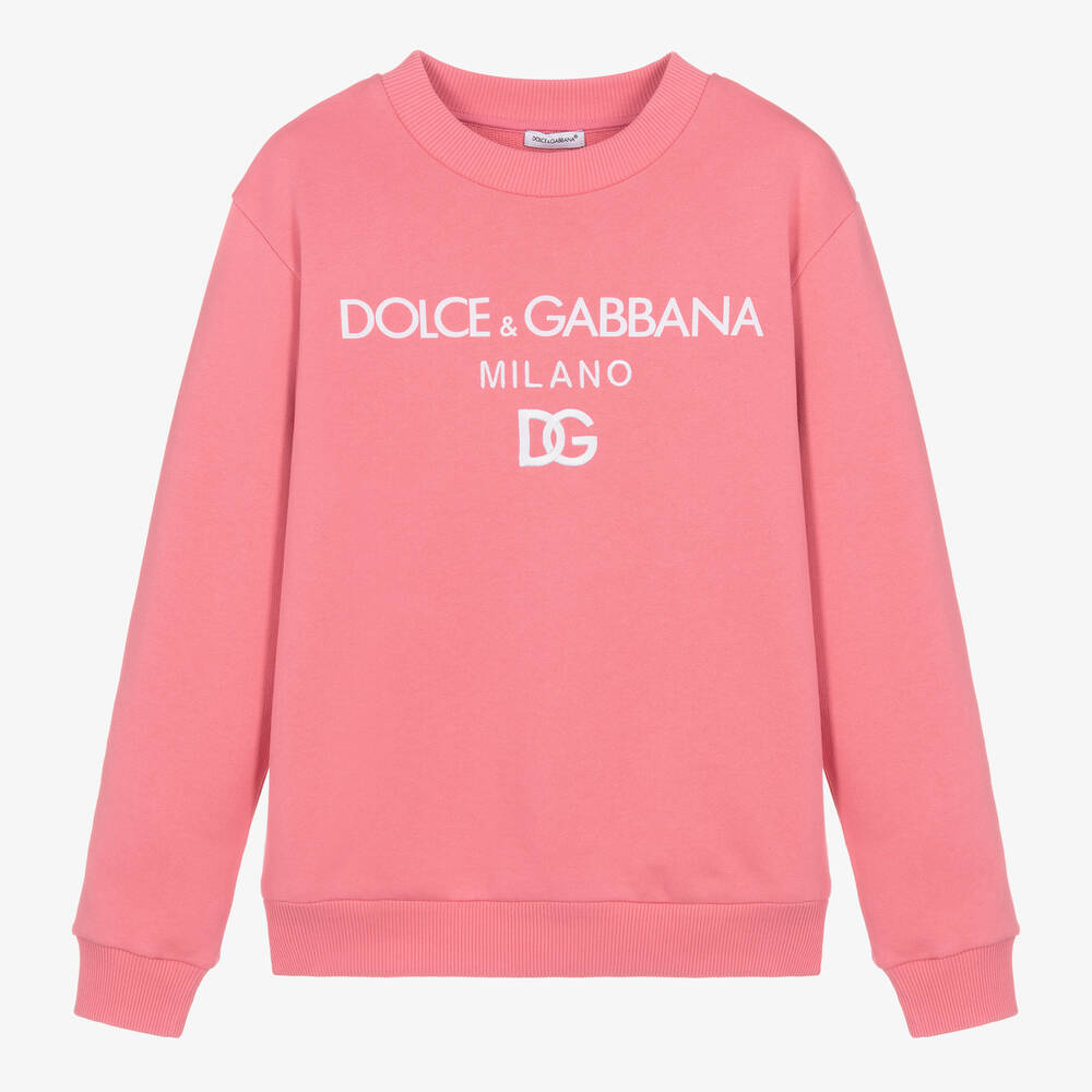 Dolce & Gabbana - سويتشيرت قطن جيرسي مطرز لون زهري للمراهقات | Childrensalon