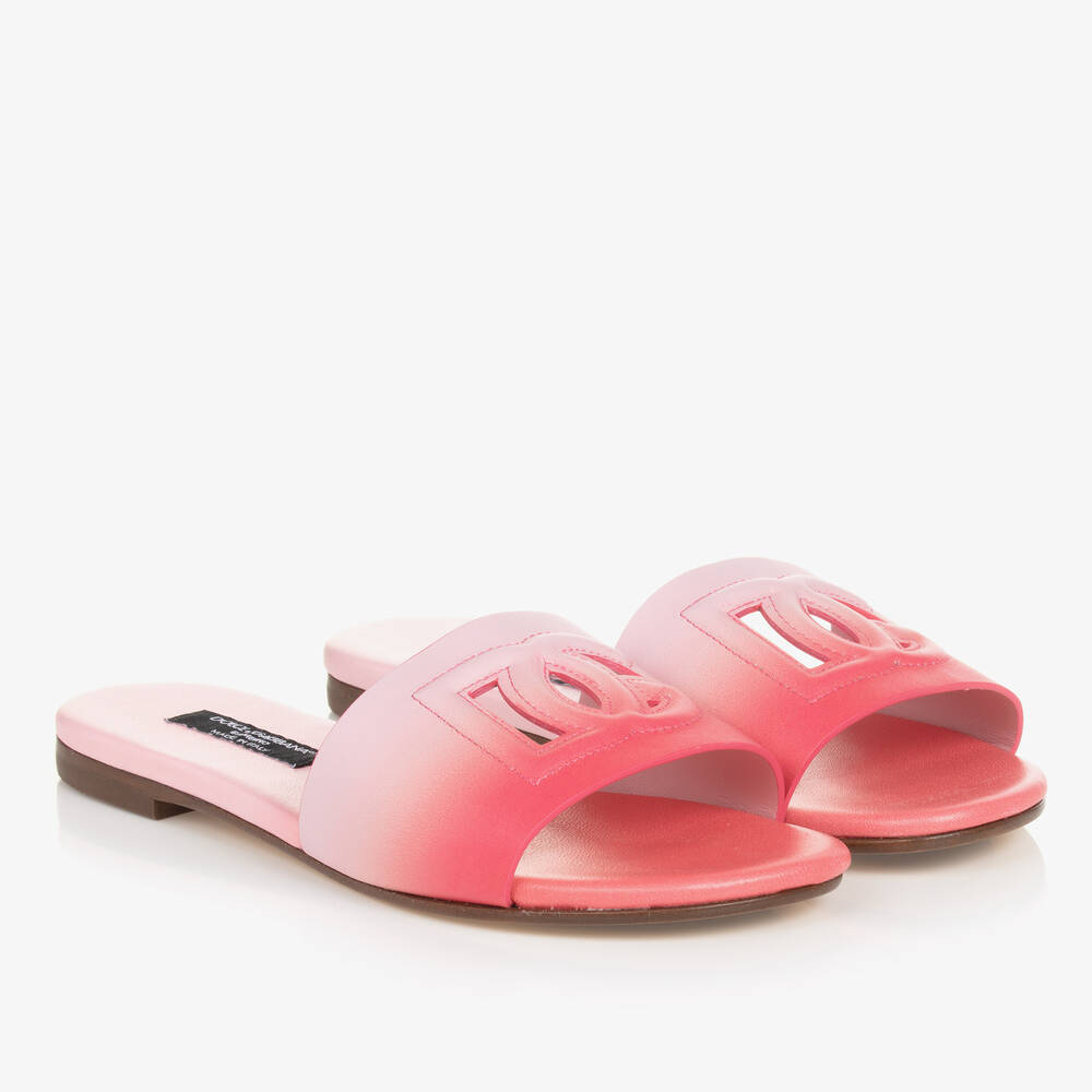 Dolce & Gabbana - Teen Girls Pink Ombré Leather DG Sandals | Childrensalon